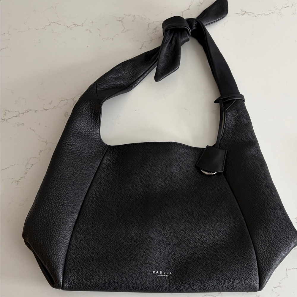 Radley Black Pebbled Leather Knot-Handle Shoulder Bag-new